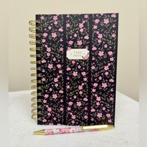 Floral Hardcover Spiral Notebook and Pen